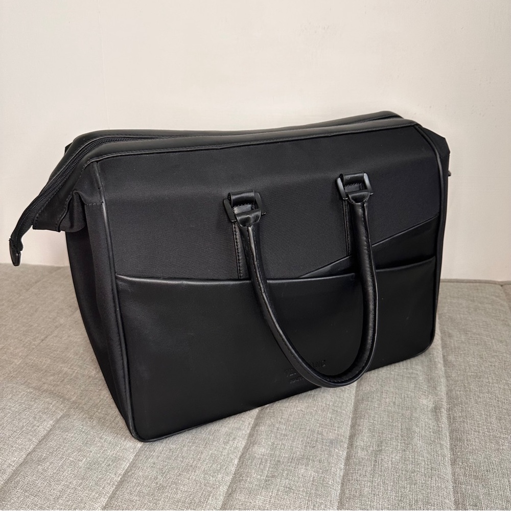Vera Wang for Hartmann Travel Overnight Weekender Bag, Leather/ Canvas, Black